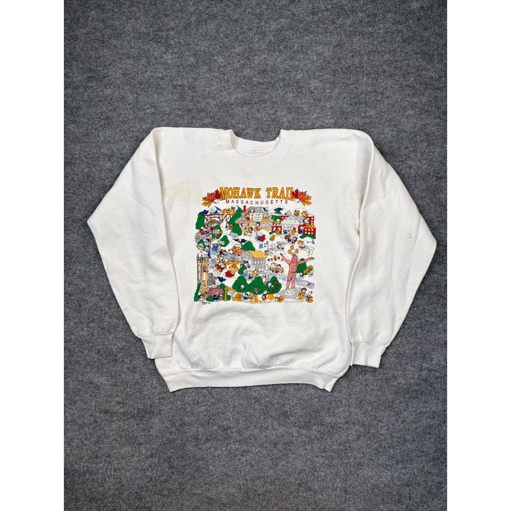 Vintage 1990 Mohawk Trail Massachusetts Graphic Sweatshirt White Large 90s Map